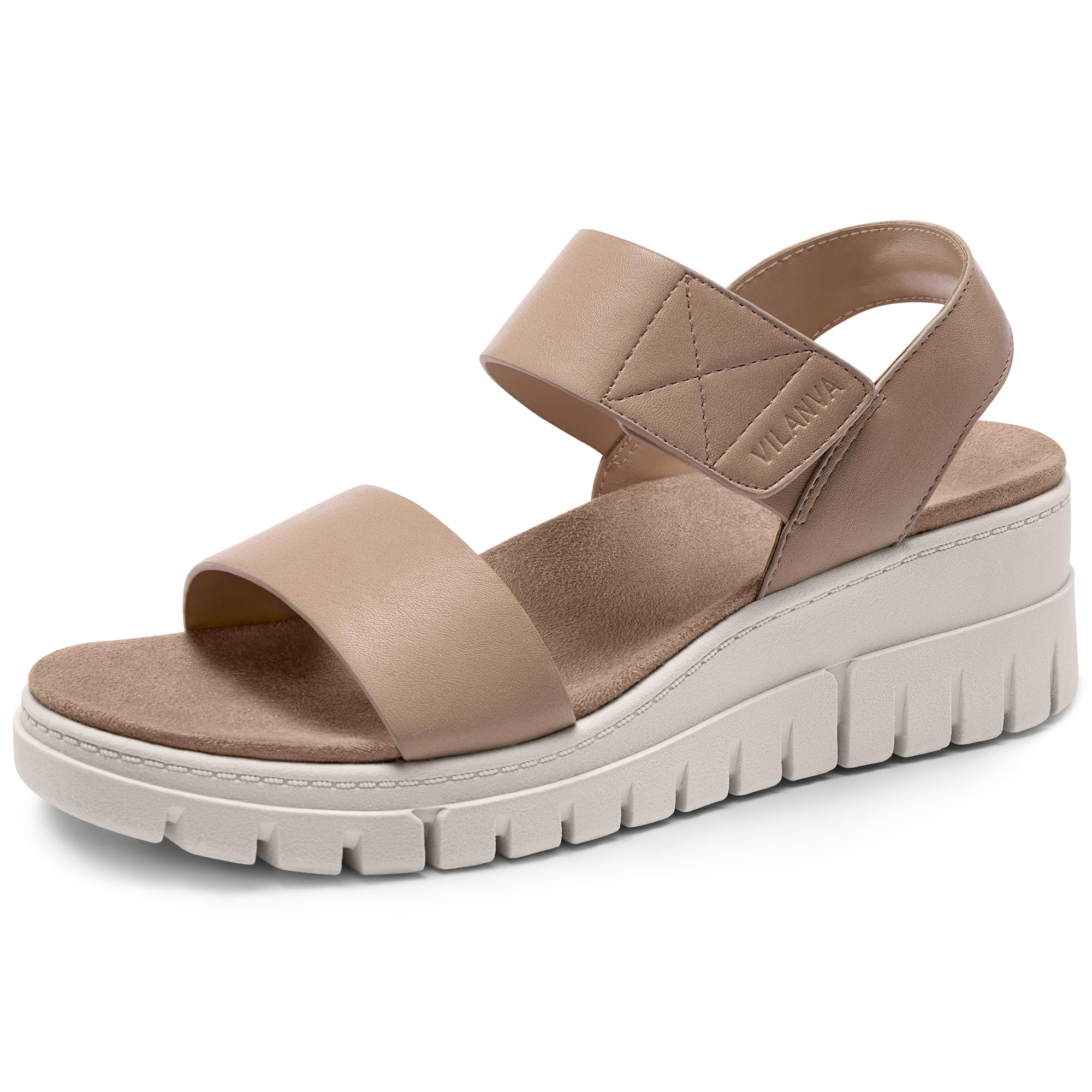 Vilanva Women's Platform Wedge Sandals Nude Size 7