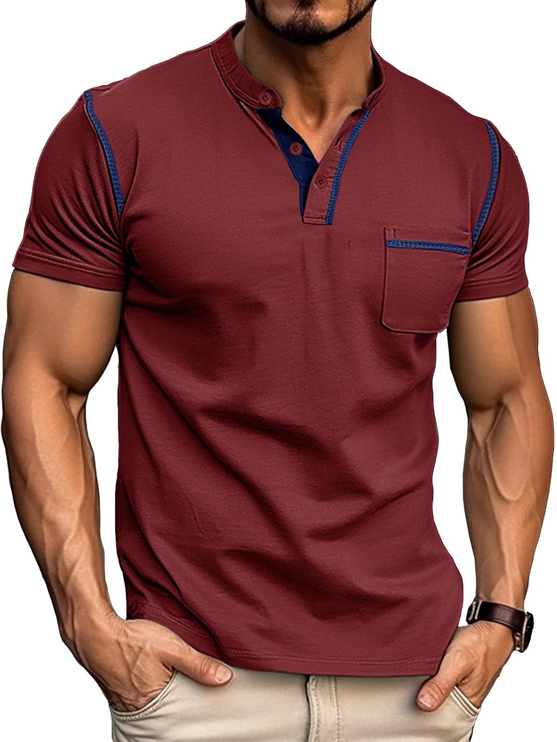 COOFANDY Henley, maglietta da uomo a maniche corte, con bottoni
