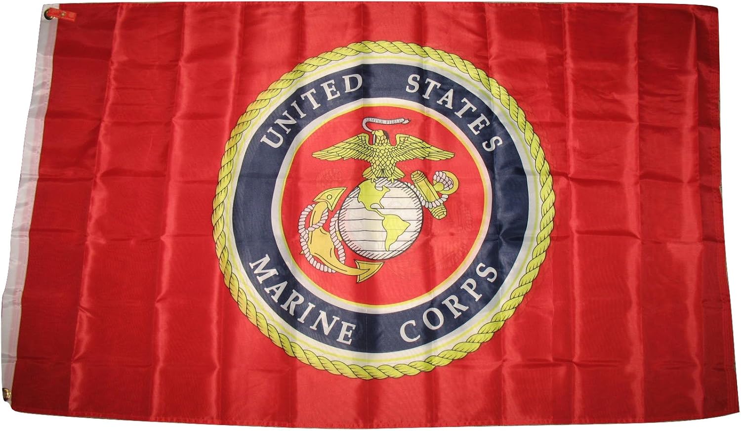 AES 3x5 USMC Marines Marine Corps Emblem Crest Seal Red Flag Double Sided Nylon Flag 3'x5' House Banner Grommets Fade Resistant Premium Quality