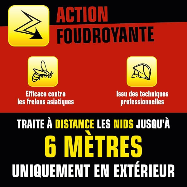 K.PRO Aérosol foudroyant choc nids de guêpes et frelons 500ml, Jet longue portée jusqu'à 6 mètres, Efficace contre frelons asiatiques, Action immédiate, Issu des techniques professionnelles - 3
