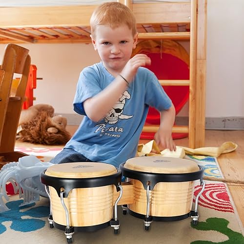 Miniatura 29 de EastRock Bongo - Juego de tambor de 4 y 5 pulgadas para adultos, principiantes, profesionales, instrumentos de percusión de madera y metal con llave