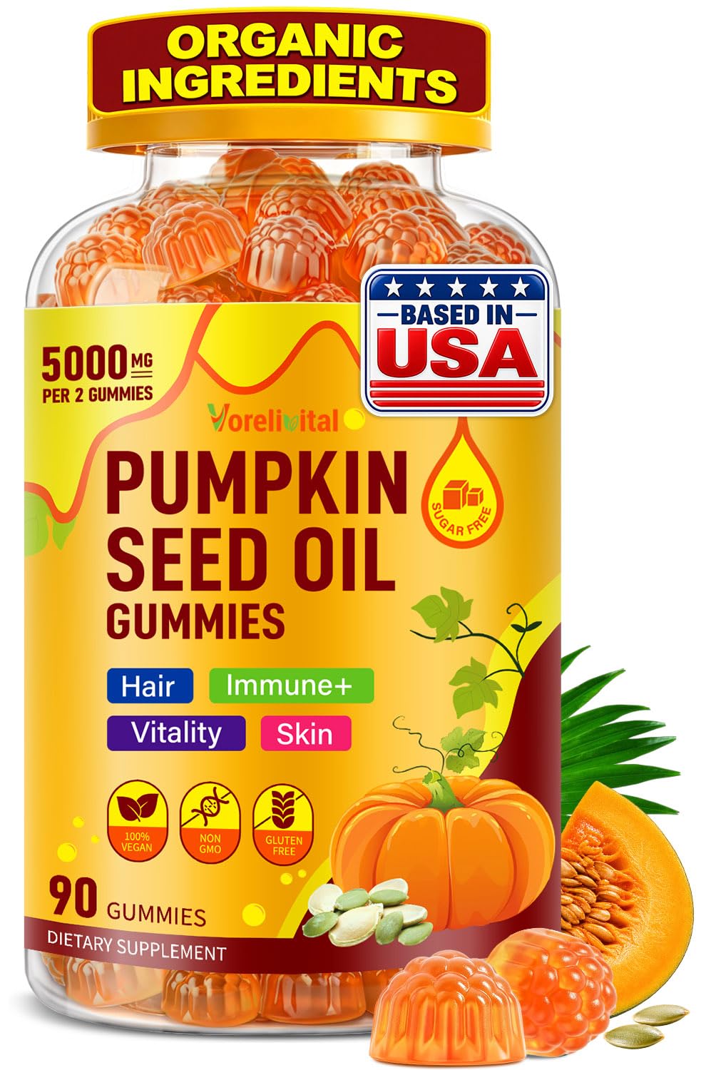 Pumpkin Seed Oil 90Ct Gummies for Hair Growth with Saw Palmetto
