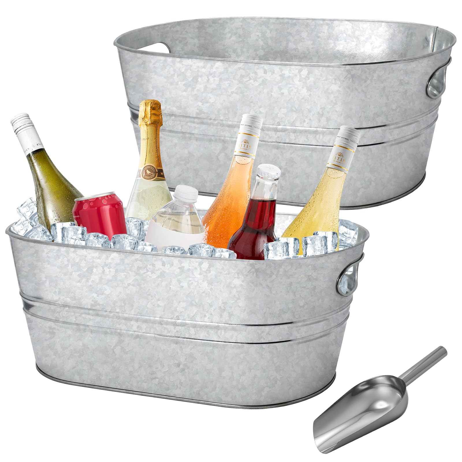 Photo 1 of 2 Pack 4 Gallon Galvanized Tub Ice Buckets for Parties Portable Beverage Tub Champagne Bucket Metal Ice Buckets for Cocktail Bar with Ice Scoop