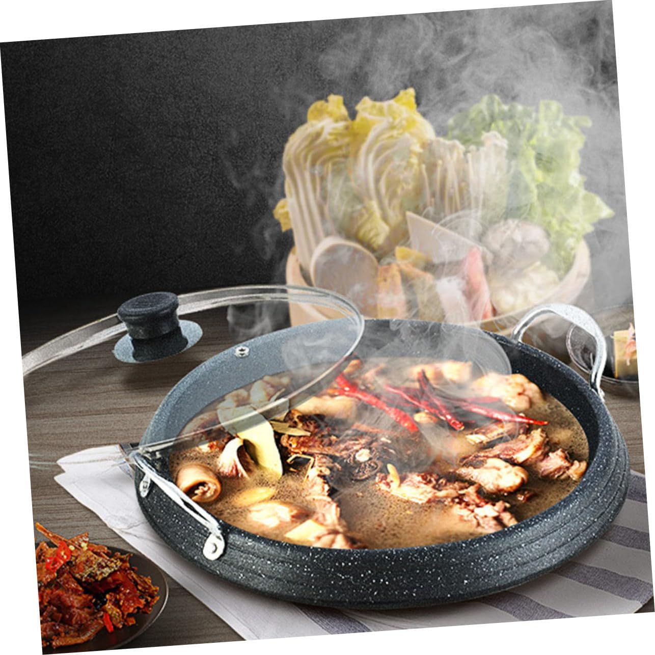 Luxshiny Medical Non Stick Round Roasting Pan for Indoor Outdoor Bbq Even Heating Grill Tray for Steak Chicken Vegetables Suitable for Induction Cookers and Korean Bbq