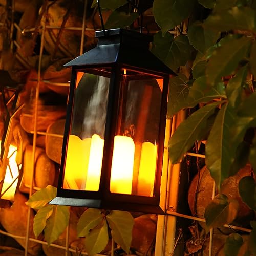 Miniatura 7 de Tomshine Paquete de 2 linternas solares linternas colgantes de jardín al aire libre 118 pulgadas luces LED parpadeantes sin llama para patio mesa
