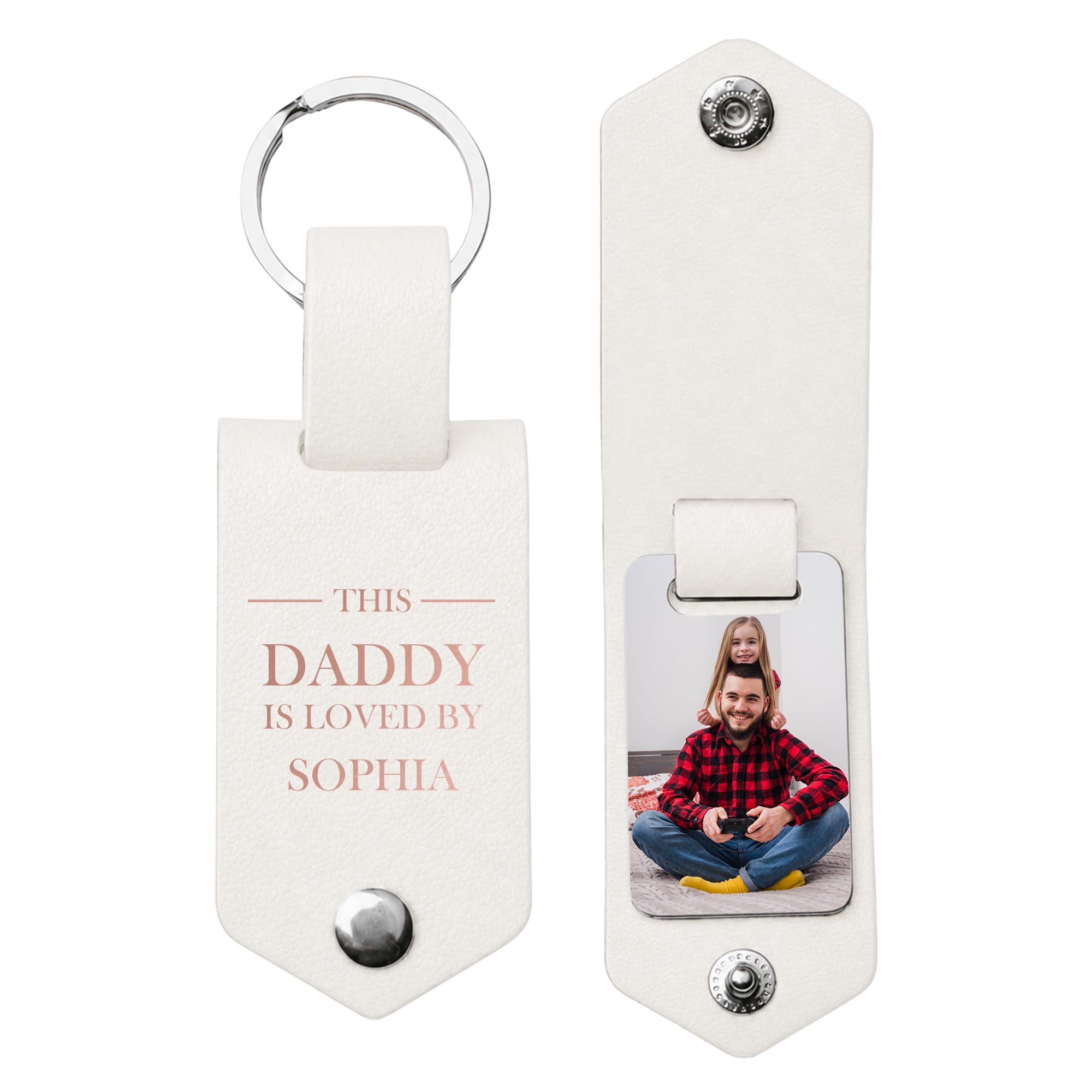 Print Maniacs Custom Leather Keyring with Photo and Text Personalised Gift for Dad Daddy Fathers Day Keychain for Men Husband Boyfriend Unique Engraved Message Keepsake Birthday Christmas Gift