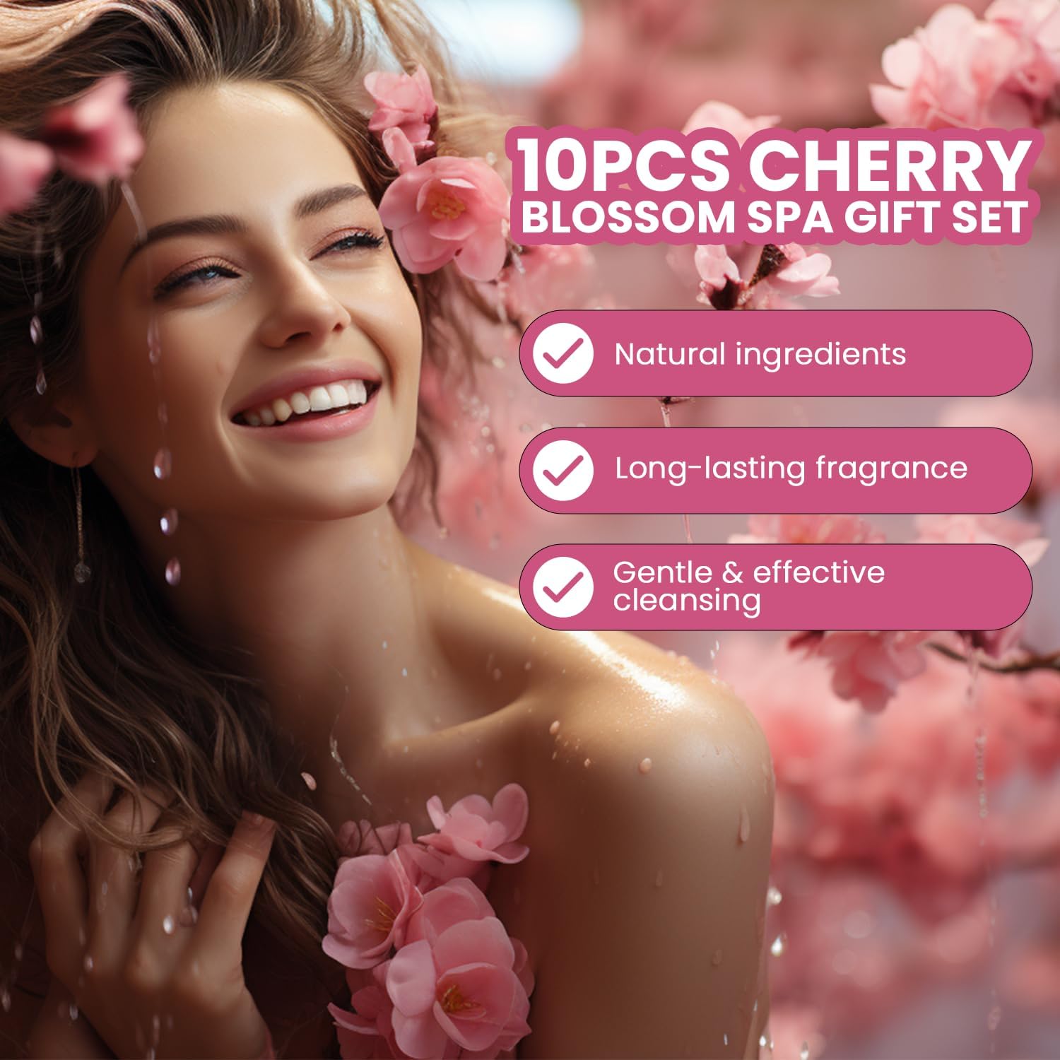 Birthday Gifts for Her, 11 Pcs Cherry Blossom Spa Bath Gift Set for Women Including Essential Oil, Body Lotion and Handmade Weaved Basket, Personal Care Spa Hamper Christmas Gift for All Holiday