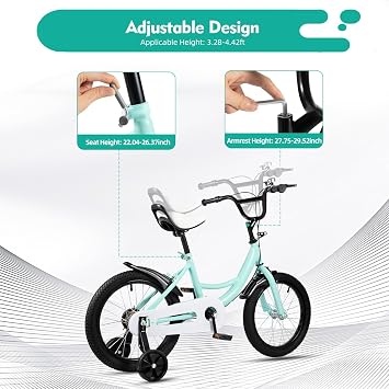 16 Inch Children's Bicycle with Training Wheels Suitable for Boys and Girls from 5-8 Years, Kids Bike for Children 100cm to 135cm tall Gifts for Children