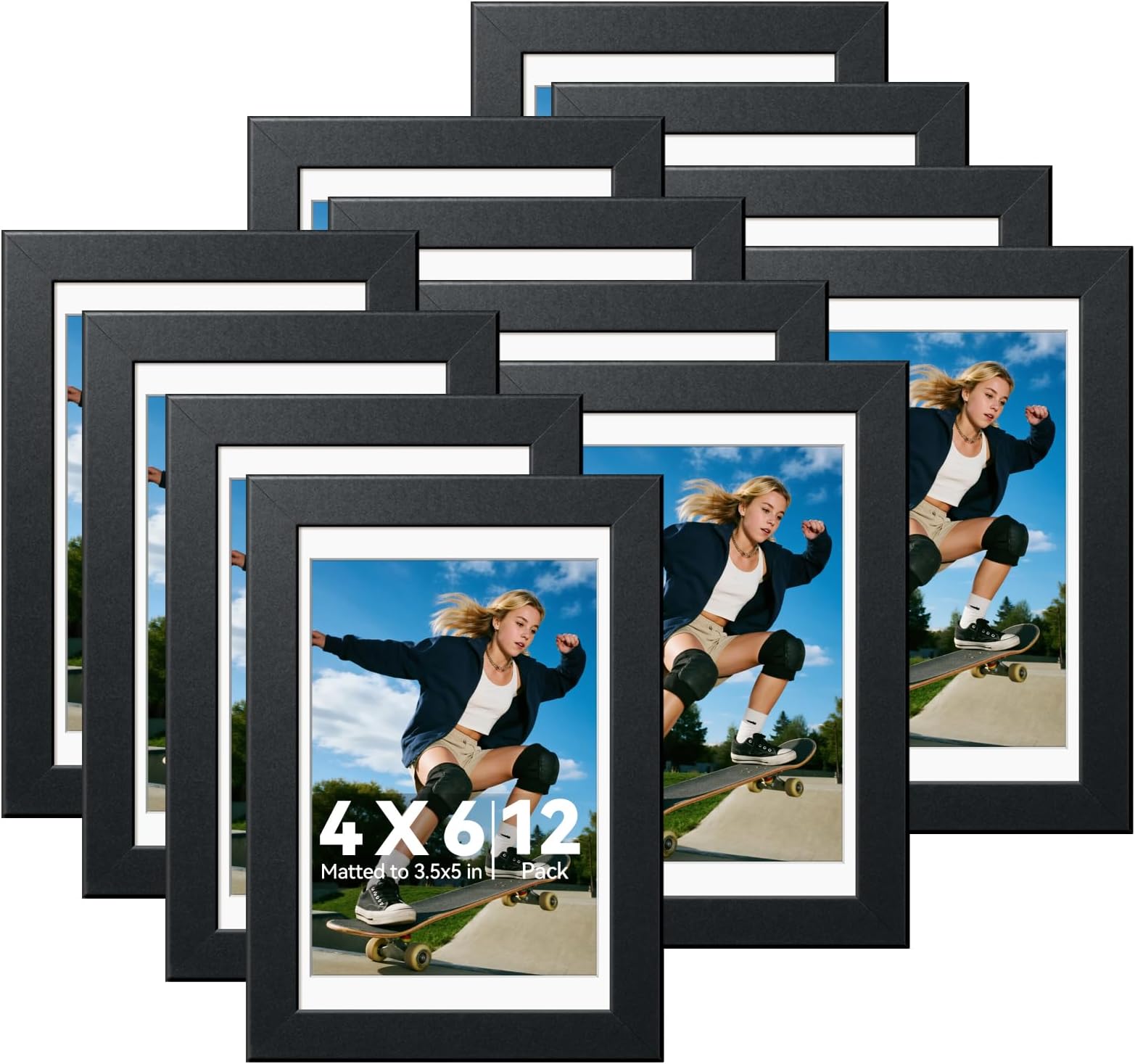 HappyHapi 4x6 Picture Frames Set of 12, Tabletop or Wall Display Pictures 3.5x5 with Mat or 4x6 without, Bulk Picture Frames Collage for Prints, Photos, Landscape and Artwork (Black)