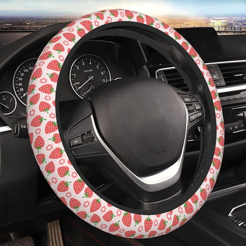 Capa para Volante com Estampa de Morango e Flores em Neoprene JKJOJIA 38 cm B2S52