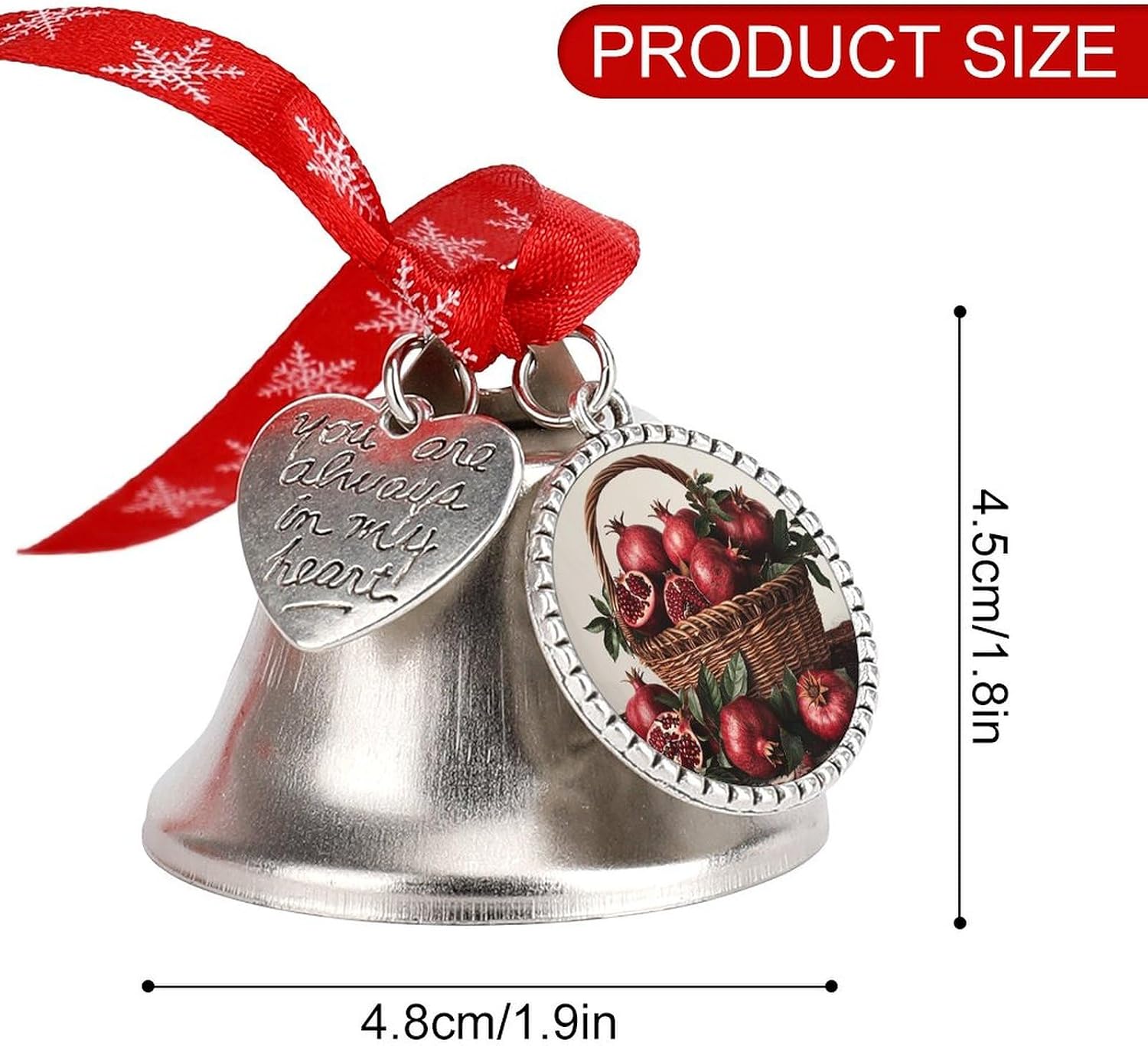 Christmas Bell Pomegranates in Basket Jingle Bell with Love Pendant Christmas Ornament Metal Vintage Bells Christmas Tree Hanging for Holiday Party Decoration
