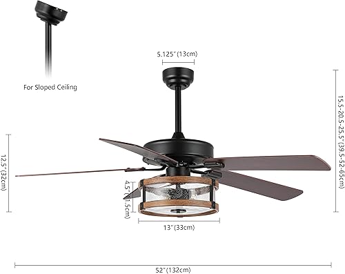 Miniatura 3 de JONATHAN Y JYL9611A Joanna - Ventilador de techo LED de 52 pulgadas, 2 luces, rústico, industrial, hierro/madera/vidrio sembrado, aplicación