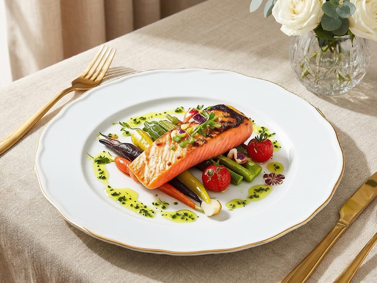 Gold Rim Dinner Plates Set - 4 Pieces -6