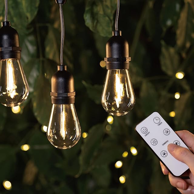 AWALOSA Festoon Lights Outdoor with Dimmer, 52Ft 15 Bulbs Electric Garden String Lights Mains Powered, Party Lights, Waterproof Hanging String Lights for Gazebo Bistro Porch Cafe Wedding Decor