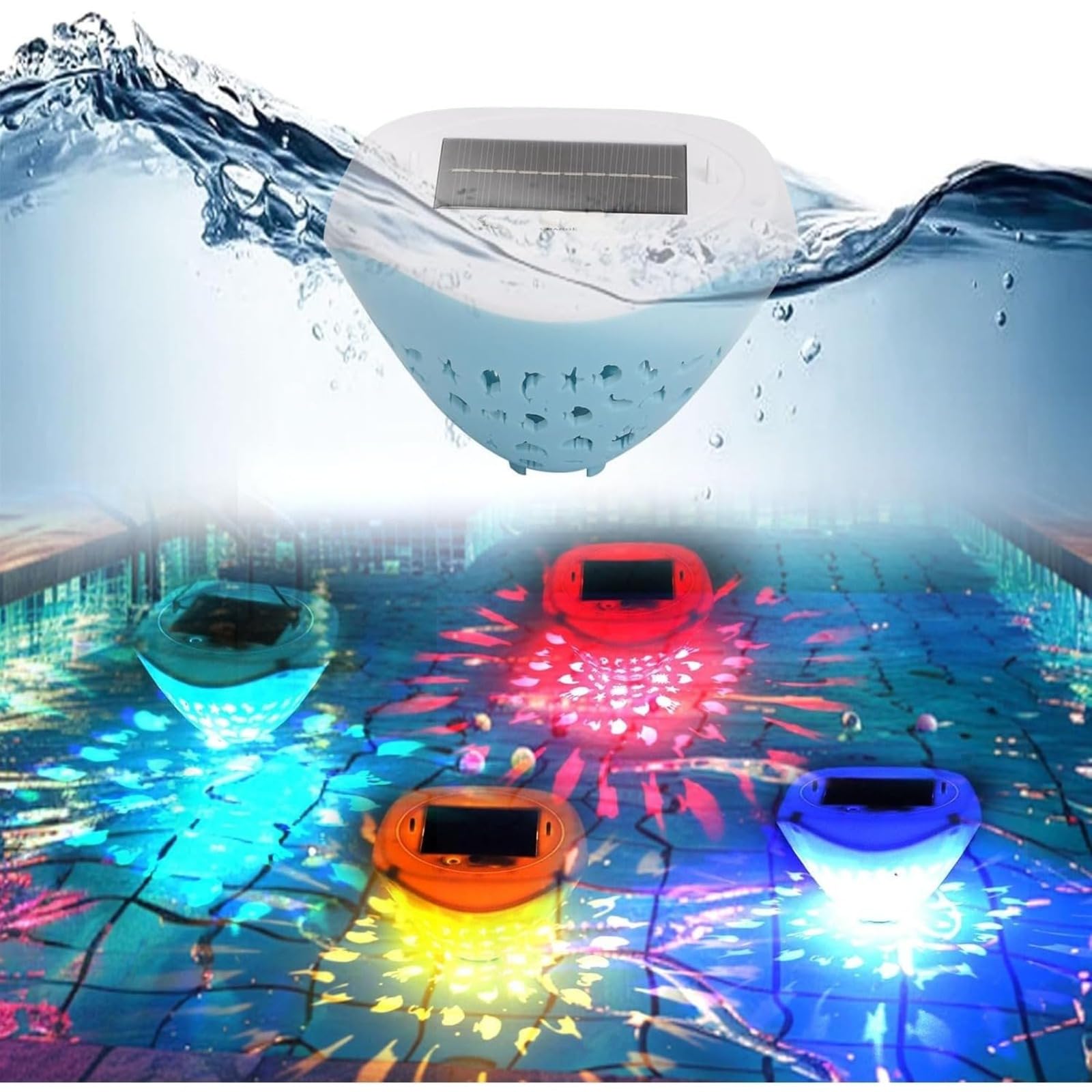 enjoydeal Solar Swimming Pool Light Floating,Pool Lights with RGB Color Changing Fish Pattern,Waterproof LED Lights for Inground/Above Ground Pool, Hot Tub, Pond, Outdoor Garden & Party Decor (Blue)