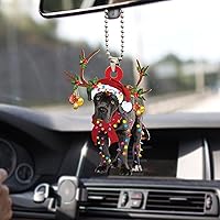 Vista 6 de Talataca Cane Corso con Sombrero de Navidad Reno con Luces de Cadena Perro Plano 2D Accesorio de Espejo Retrovisor de Coche Adorno de Árbol