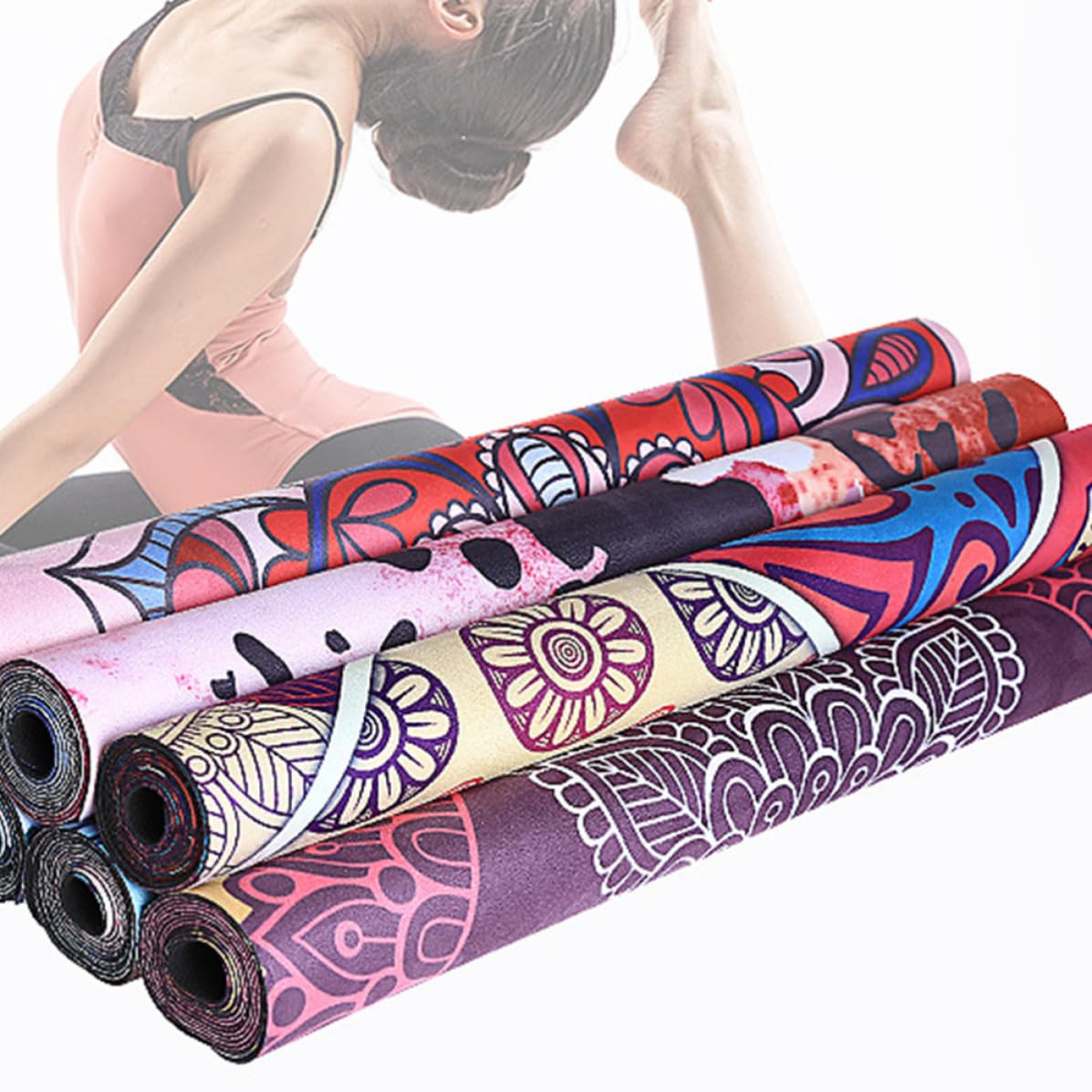 Abaodam Esterilla de Yoga Colchoneta Plegable Portátil de Gamuza Natural Antideslizante de 1,5 Mm Ligera Olor Varios estilos para Yoga y Camping Varios estilos
