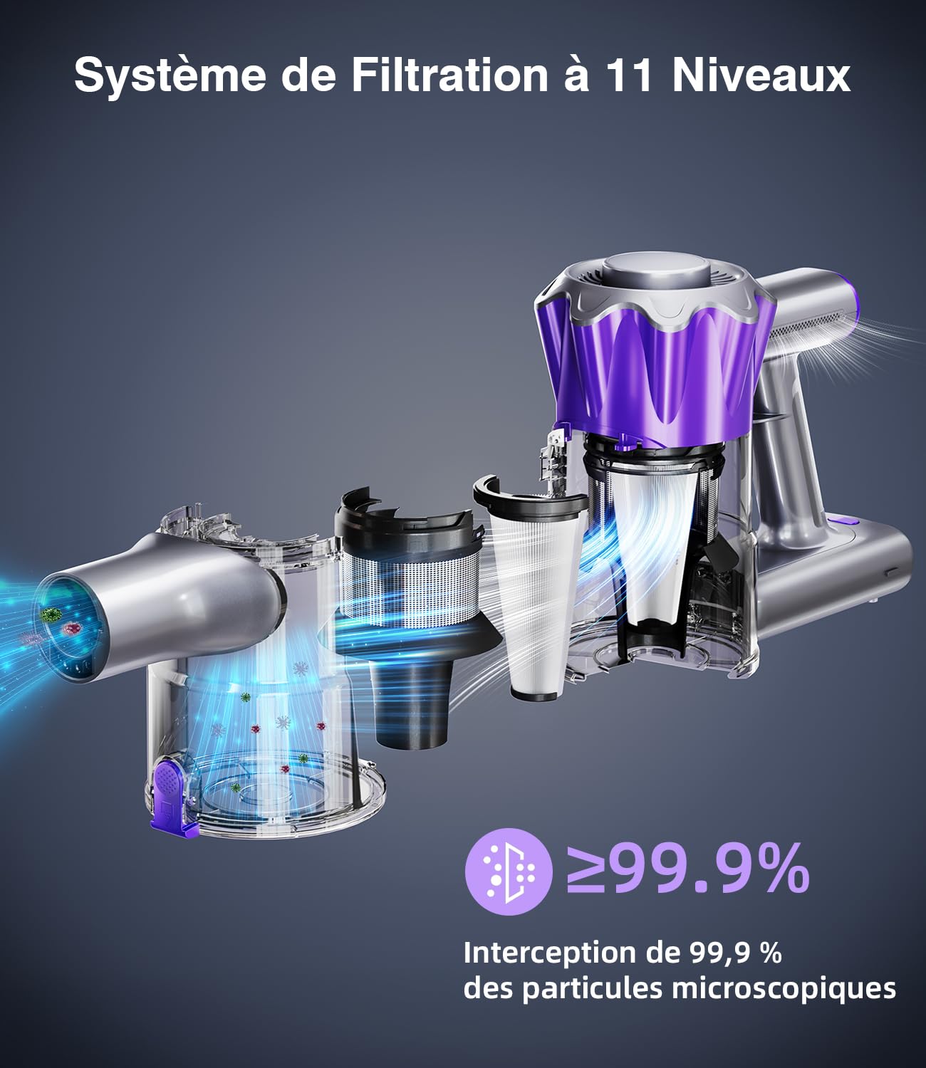 Aspirateur Balai sans Fil 450W/40KPA, 50 Minutes Autonomie Aspirateur sans Fil Puissant avec Écran Intelligent, aspirateur (Jaune)