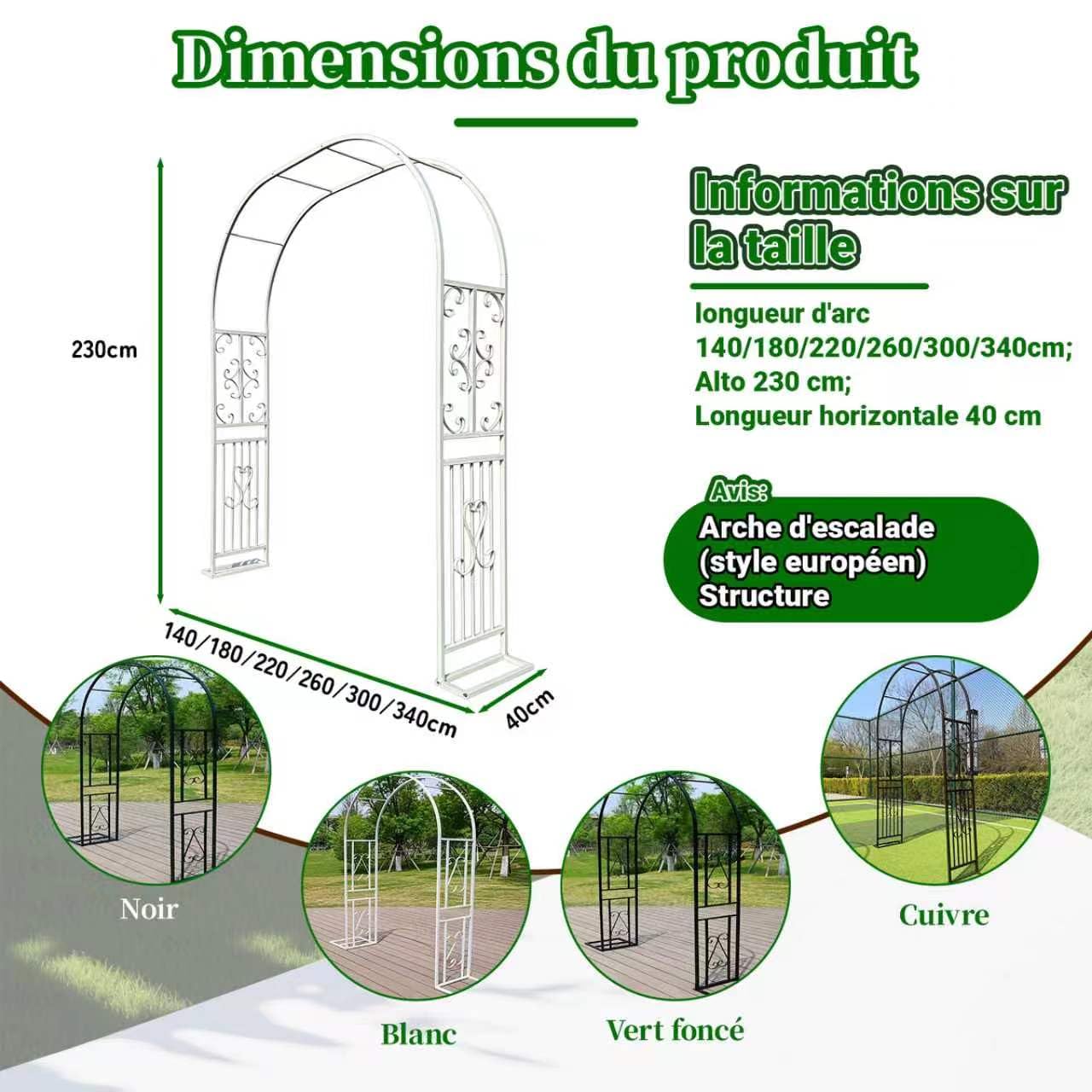 Arco da giardino 140 x 40 x 230 cm in ferro battuto per rose per piante rampicanti Ele Cerimony Det traliccio all'aperto per matrimoni ed eventi in giardino