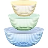 Colors Tinted 6-PC Full Set&comma; Small&sol;Medium&sol;Large Glass Mixing Bowls With Lids&comma; Nesting Space Saving Set of Bowls For Prepping and Baking&comma; 1&period;3QT&comma; 2&period;3QT & 4&period;5QT
