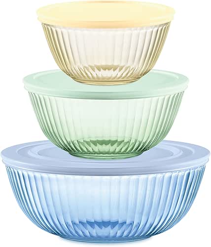 Pyrex Colors Tinted 6-PC Full Set, Small/Medium/Large Glass Mixing Bowls