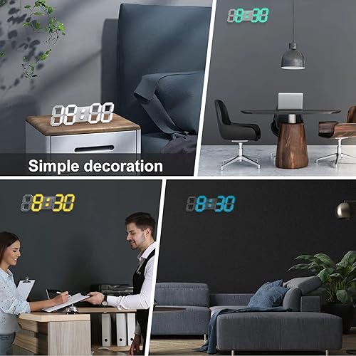 Vista 28 de Alarma digital LED, reloj de pared 3D, atenuación automática, 12/24 horas, fecha, temperatura, decoración del hogar, control remoto, repetición