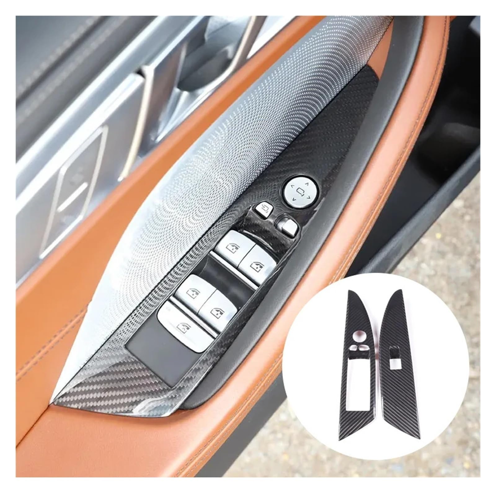 Compatible with BMW 8 Series G14 G15 2019-2022 Real Carbon Fiber Car Glass Lift Button Frame Sticker Interior — view 2