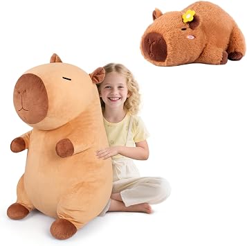 SuzziPals Giant Capybara Plush 30", Jumbo Soft Capybara Stuffed Animal, Giant Plush Toys Hugging Pillow and 12 Heatable & Coolable Plushie, Microwave Heating Pad