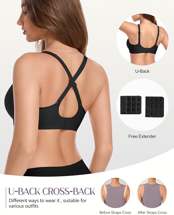 Wireless Seamless Jelly Bra for Women - Deep V Push Up Bras for Womens No Underwire - No Wire Back Support Lift Bralette