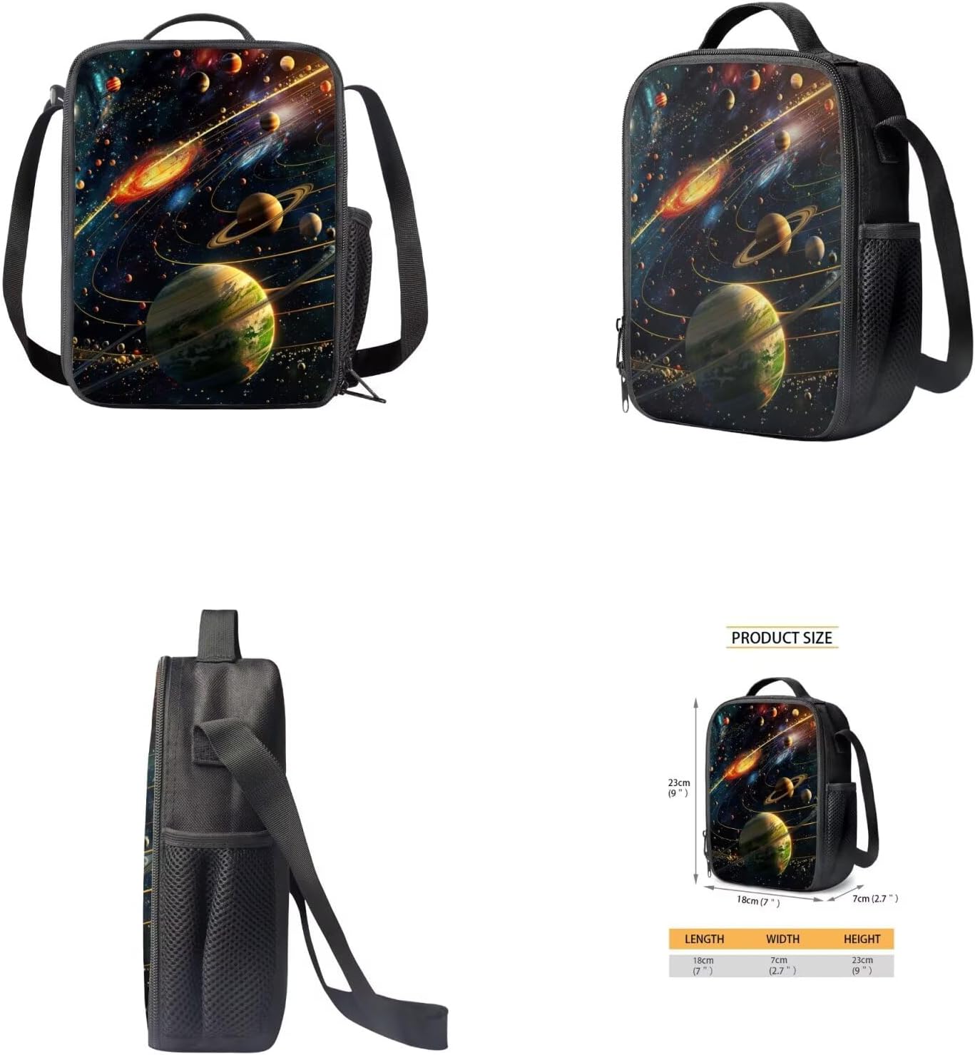 Galaxy Space Backpack for Boys Girls Backpack with Lunch Box Water Bottle Sling Bag and Pencil Holder Pouch 4Pcs Set 17" Bookbag with Side Pockets for School Large Capacity School Bag for Kids