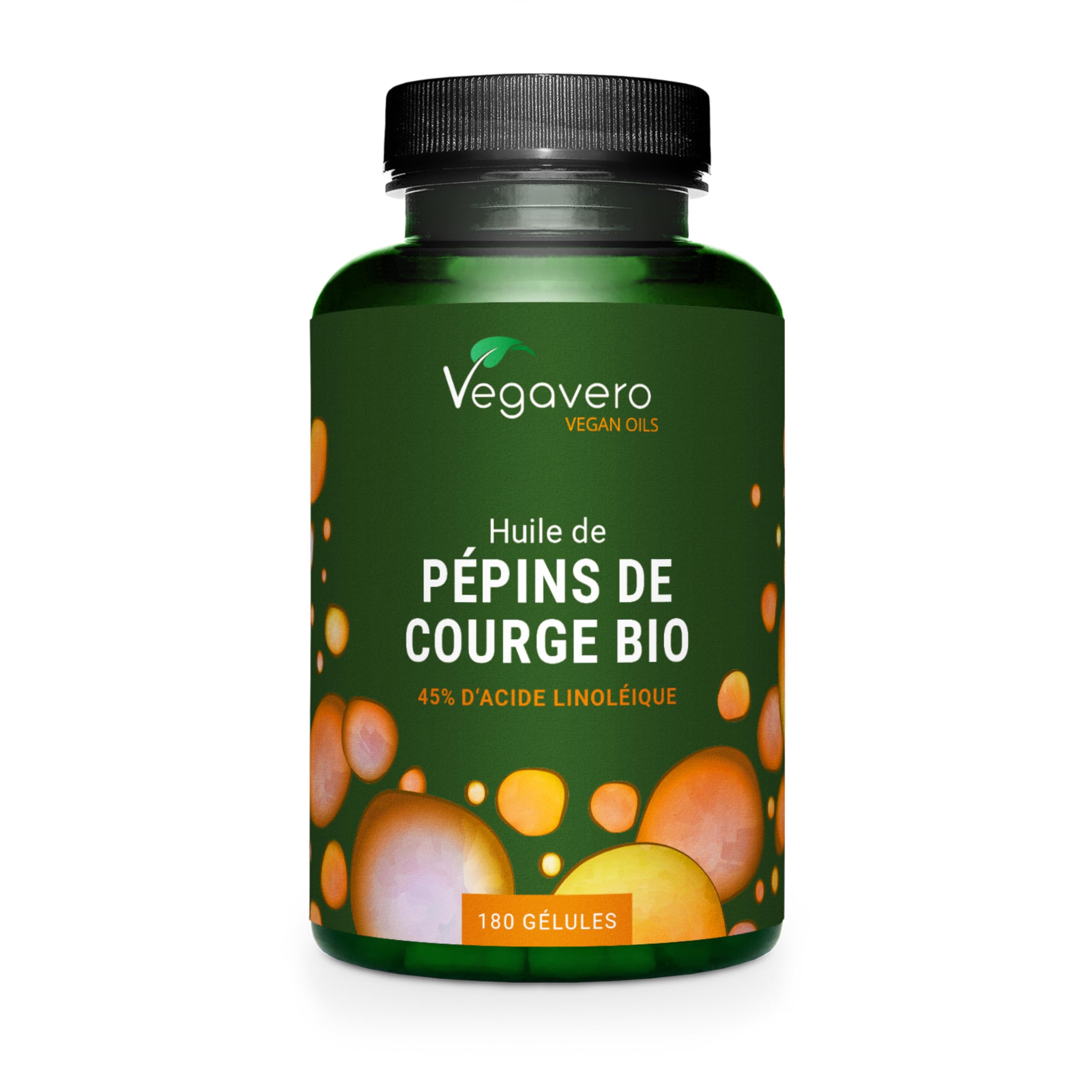 Huile de Pépins de Courge BIO & VEGAN Vegavero® | 45% Omega 6 | Prostate + Fuite Urinaire Homme | Sans Gélatine & Sans Additifs | 180 Gélules (3 Mois)