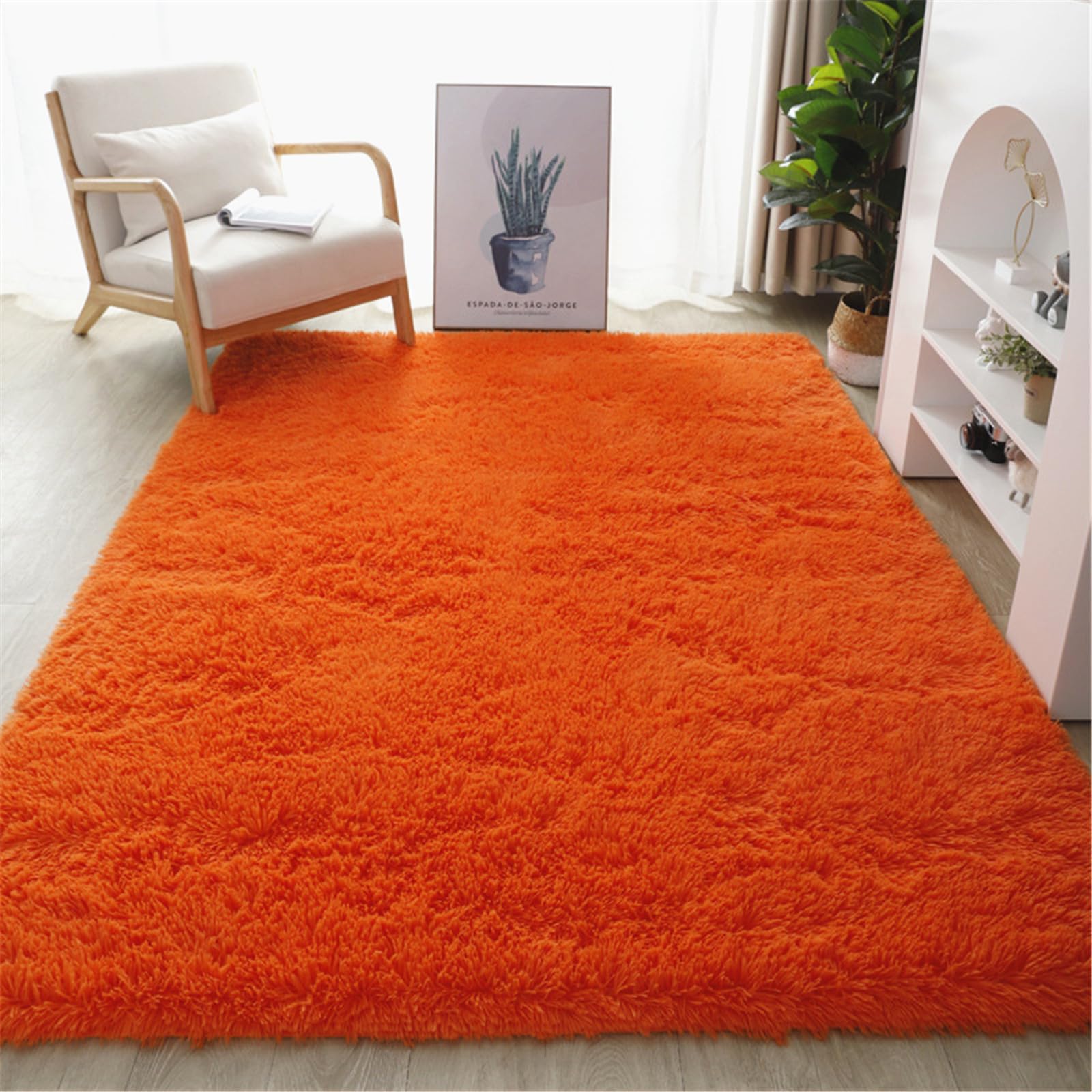 Highdi Tapis de Salon à Poils Longs Tapis Doux et Moelleux Grand Tapis Tapis de Chambre Antidérapant Confortable Tapis Shaggy Couleur Unie pour Chambre, Salon Couloir Nordic (160x230cm,Orange)