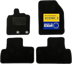 DBS Tailored Car Mats for Renault Scenic 3 and Grand Scenic 3 (04/2009-09/2016) - Non-Slip with Fixing Clips - 4 Front / Rear Car Mats - Black Carpet