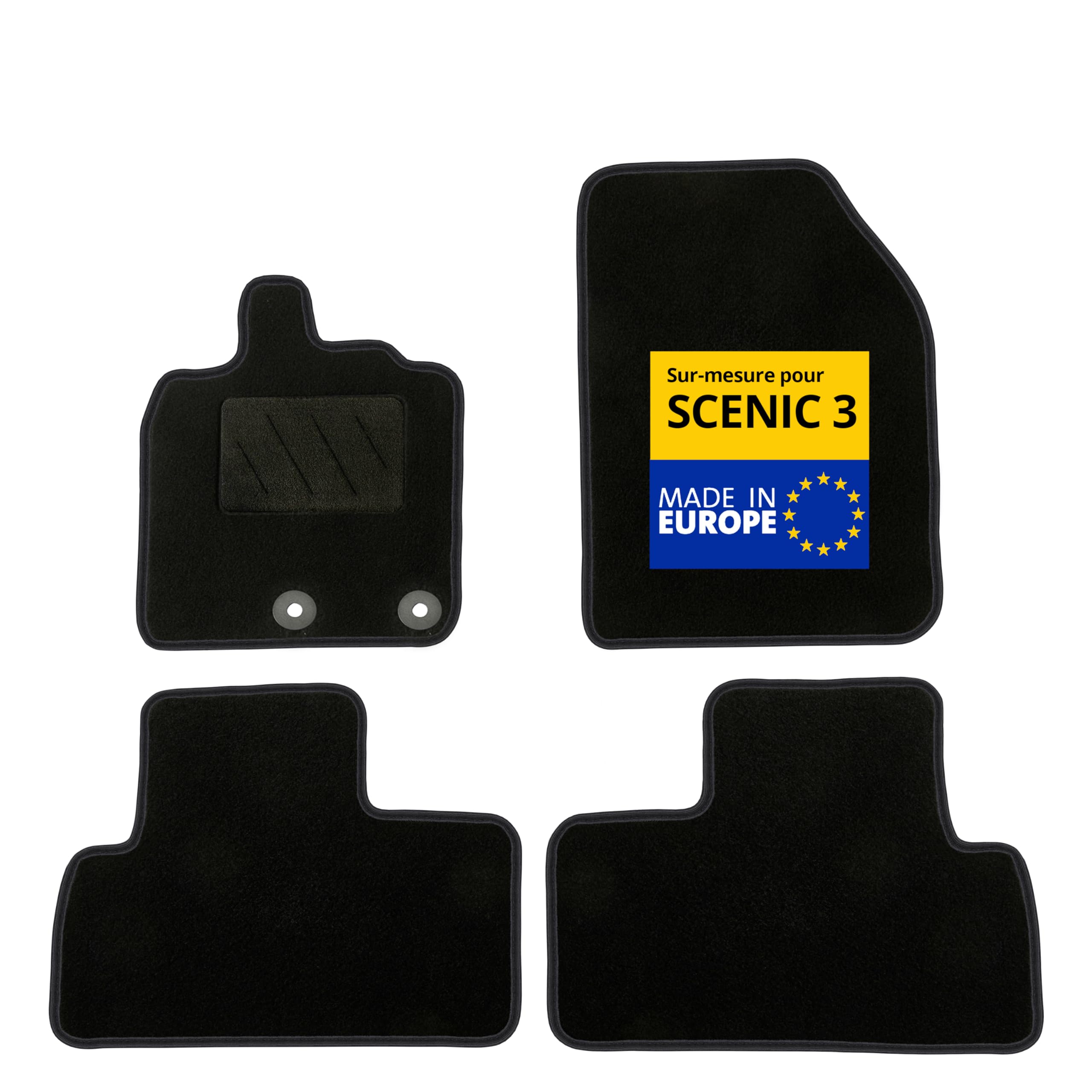 DBS – Tapis de Voiture - sur Mesure pour Renault Scenic 3 et Grand Scenic 3 (04/2009-09/2016) – Antidérapants avec Clips de Fixation – 4 Tapis Auto Avant/arrière – Moquette Noire