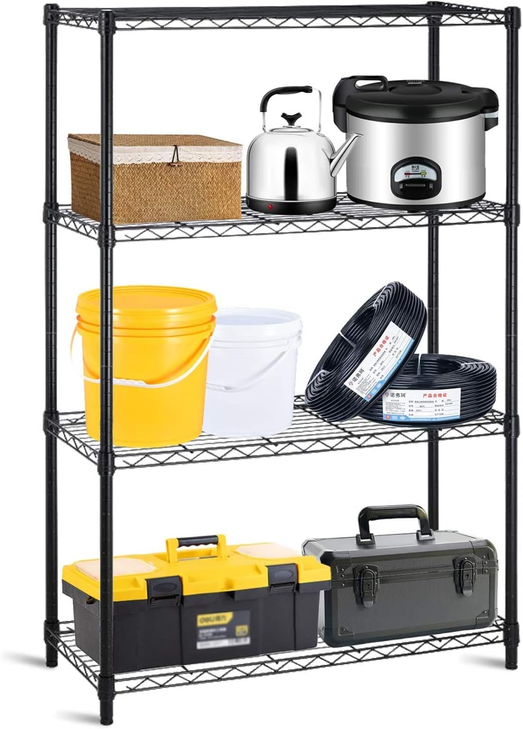 ZZD NSF Storage Shelves for Storage Rack, 82" Height 6 Tier Heavy Duty Wire Shelving Unit 2100Lbs Capacity Metal Storage Shelf Adjustable Rack for Restaurant Garage Kitchen (Black, 4 Tier 54" Height)