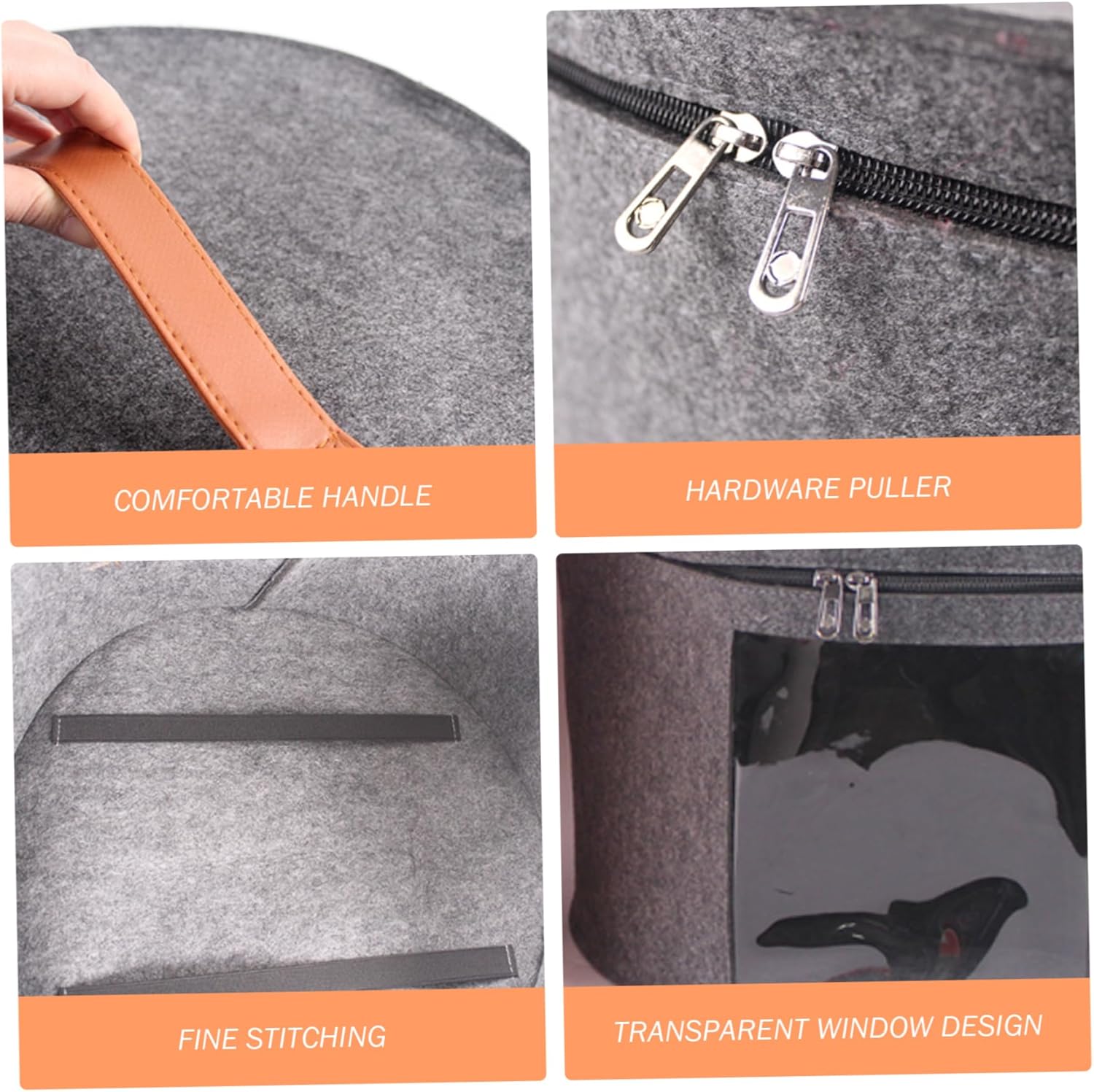 Cowboy Hat Box Hat Organizer, 16.9x10.2 Inch Felt Cowboy Box with Clear Side Window, Foldable with Zipper Closure for Wide-Brim Hats, Hats