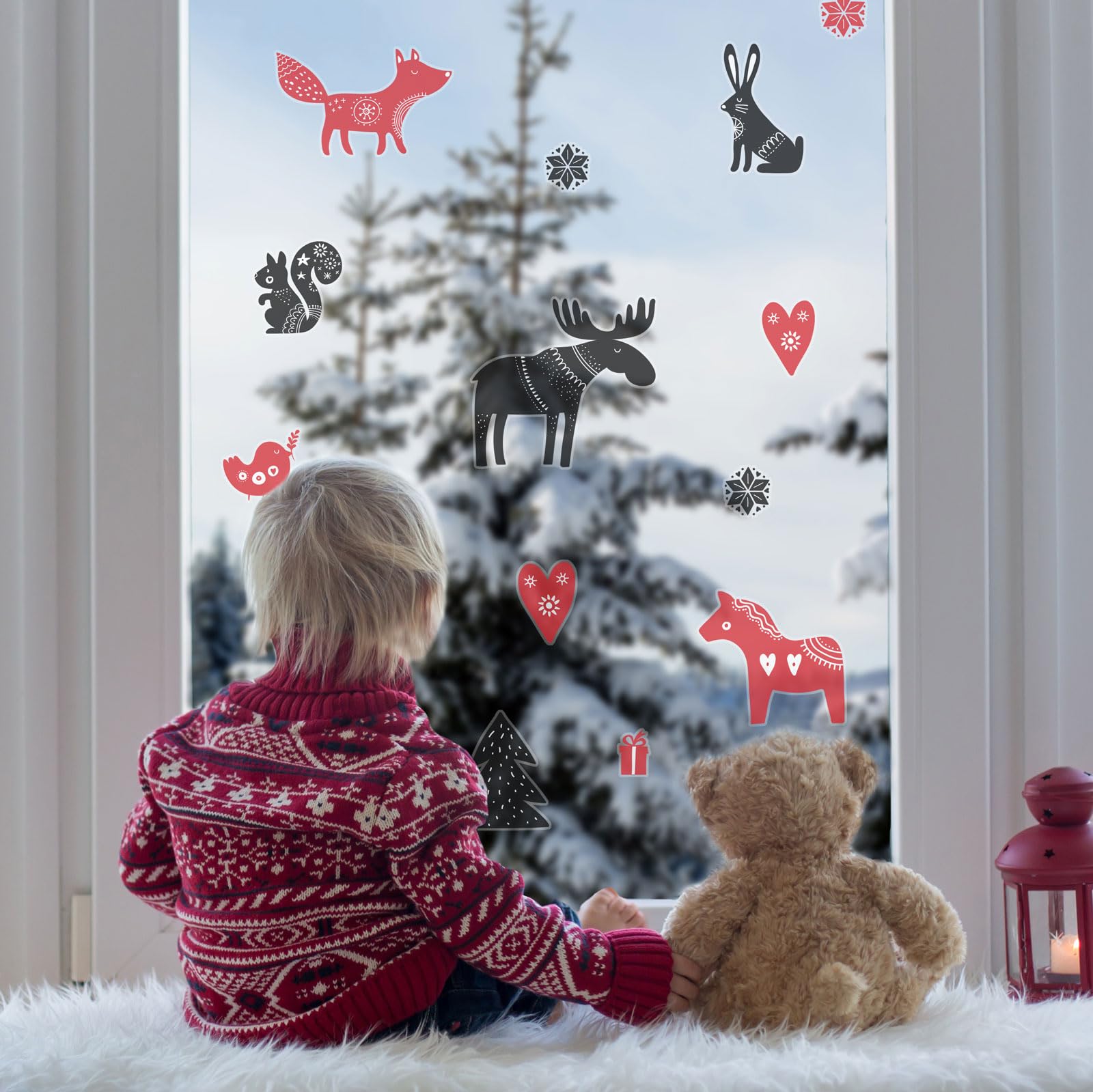 Scandi Winter Animal Window Stickers (Mini) | Christmas Window Sticker | Perfect for Decorating Your Home This Christmas | Re-positionable, Removable and Reusable