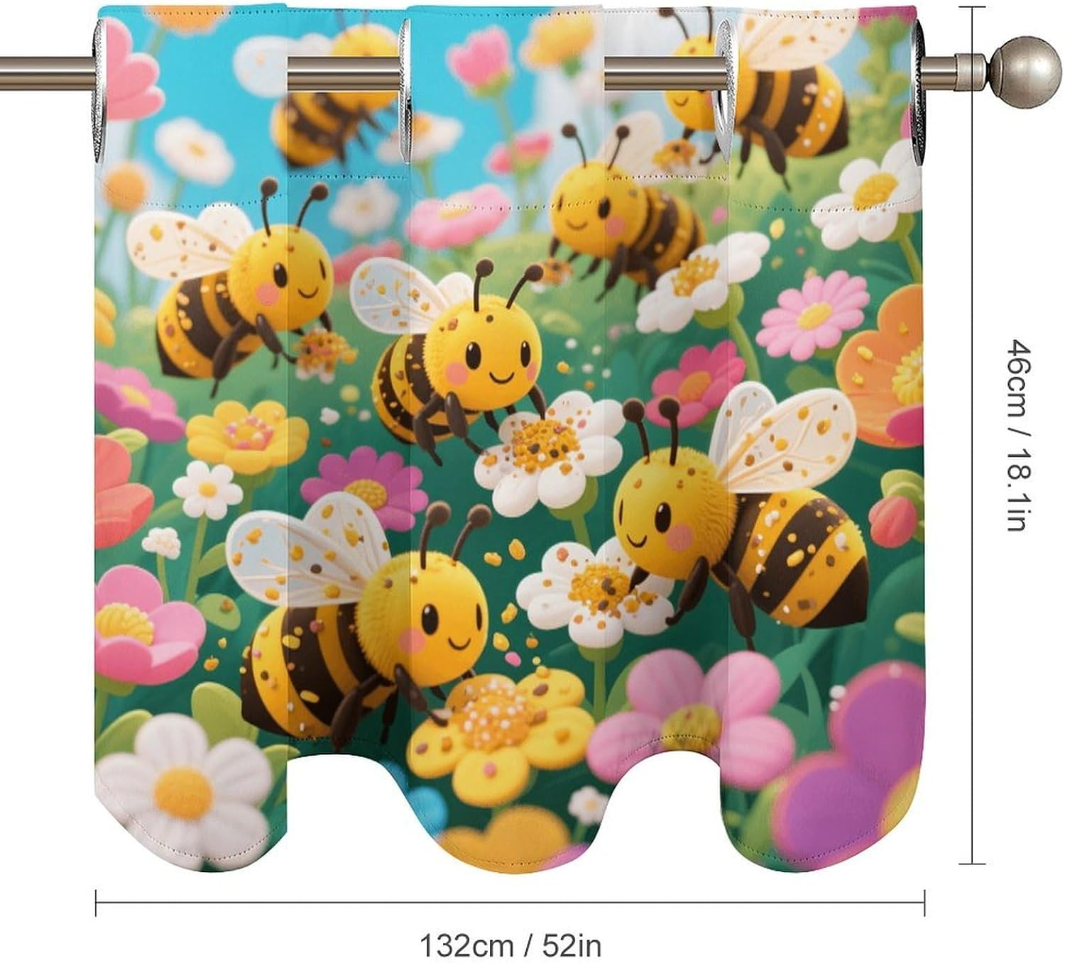 Bees that Gather Honey Curtain 2 Panels, Polyester Fiber, Blackout Insulated Window Curtain, Curtain Valance for Kitchen Dining Room Living Room Cafe Small Window 52 * 18.1 Inches
