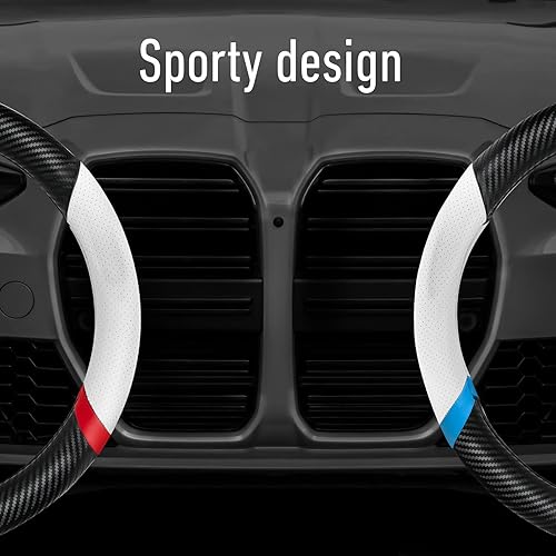 Miniatura 4 de Funda de volante de fibra de carbono, antideslizante y absorbente del sudor, fundas para volante de 15 pulgadas para hombres y mujeres, negro (negro