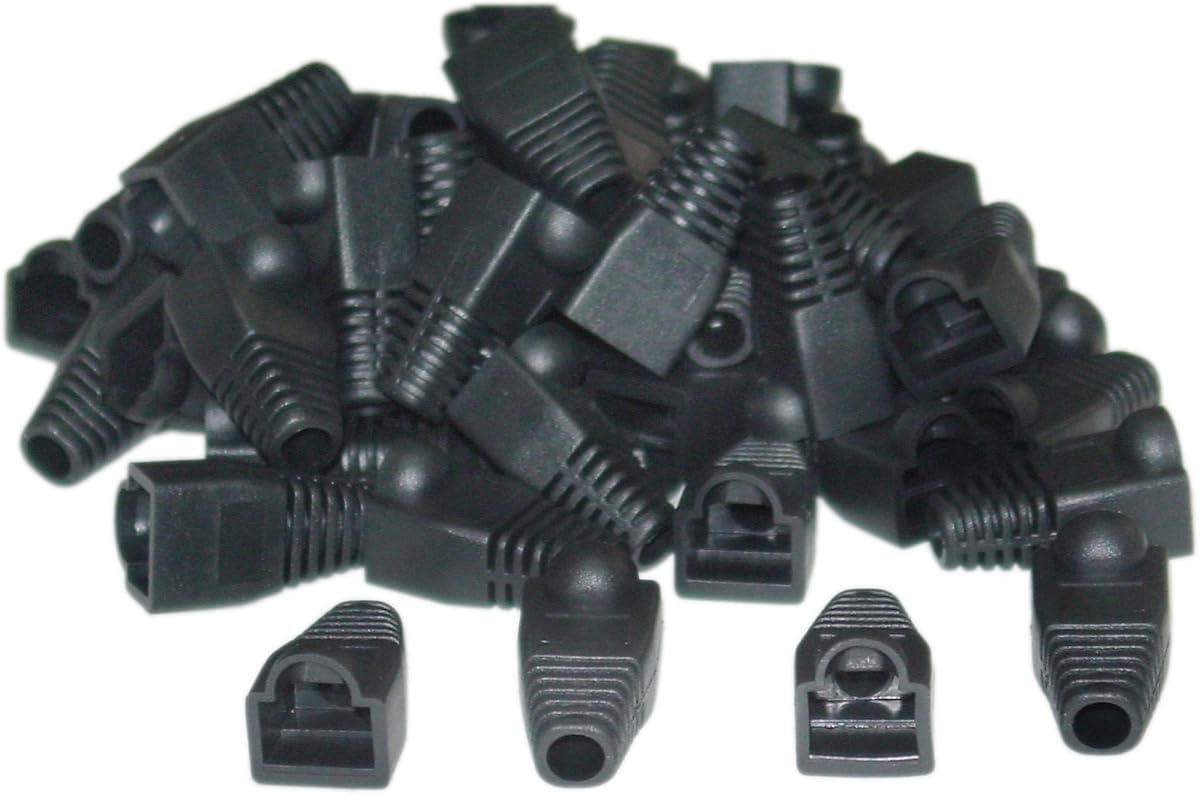 CableWholesale RJ45 Ethernet Network Cable Strain Relief Boots, RJ45 Boot Cover Fits Cat5, Cat5e, Cat6 Ethernet LAN Cable Connectors, 50 Pieces Per Bag, Black