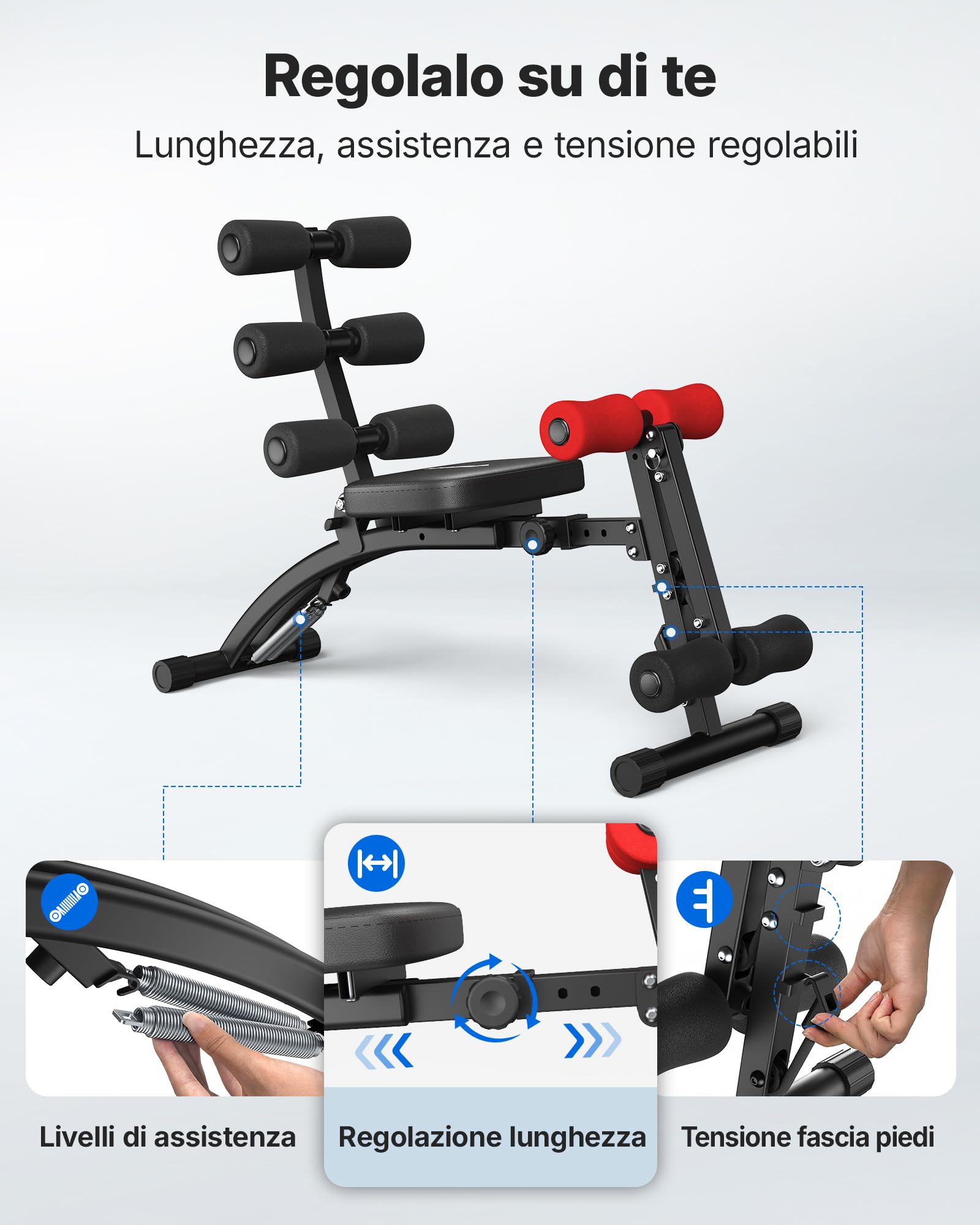 MERACH Macchina per Addominali, Panca per Sit-Up Regolabile, Attrezzo per Addominali per Home Gym per Addominali Fianchi Gambe, Max 136KG, per Sit-Up/Bicicletta Aerea/Sollevamenti Gambe ecc.