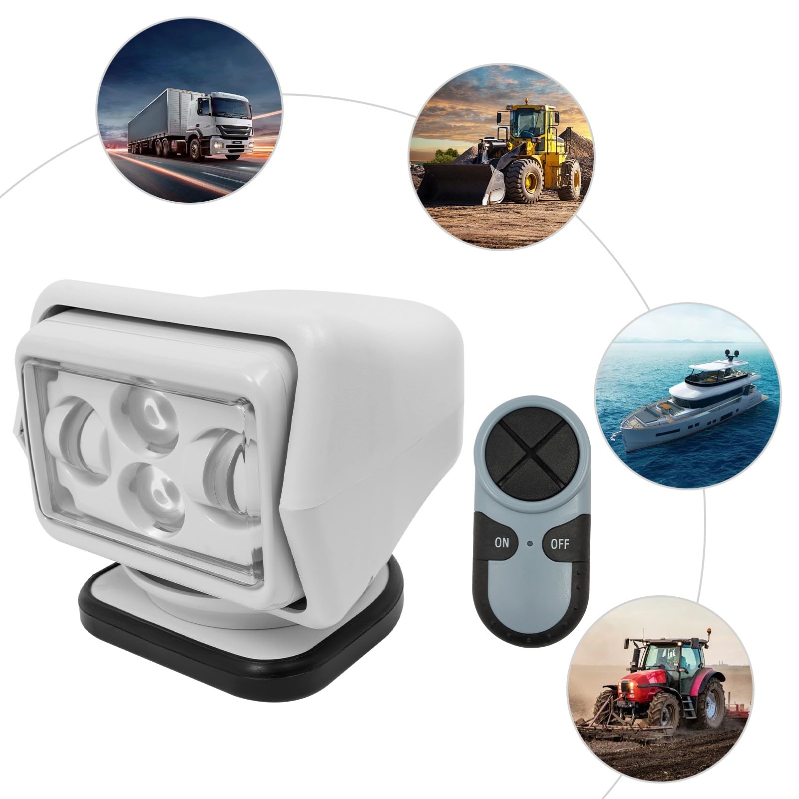 Faro de investigación para barcos, faro de trabajo LED, mando a distancia, faro adicional de 12 V para vehículos offroad, camping, marina con potencia de 60 W, 8000 lúmenes, alcance de 600 metros