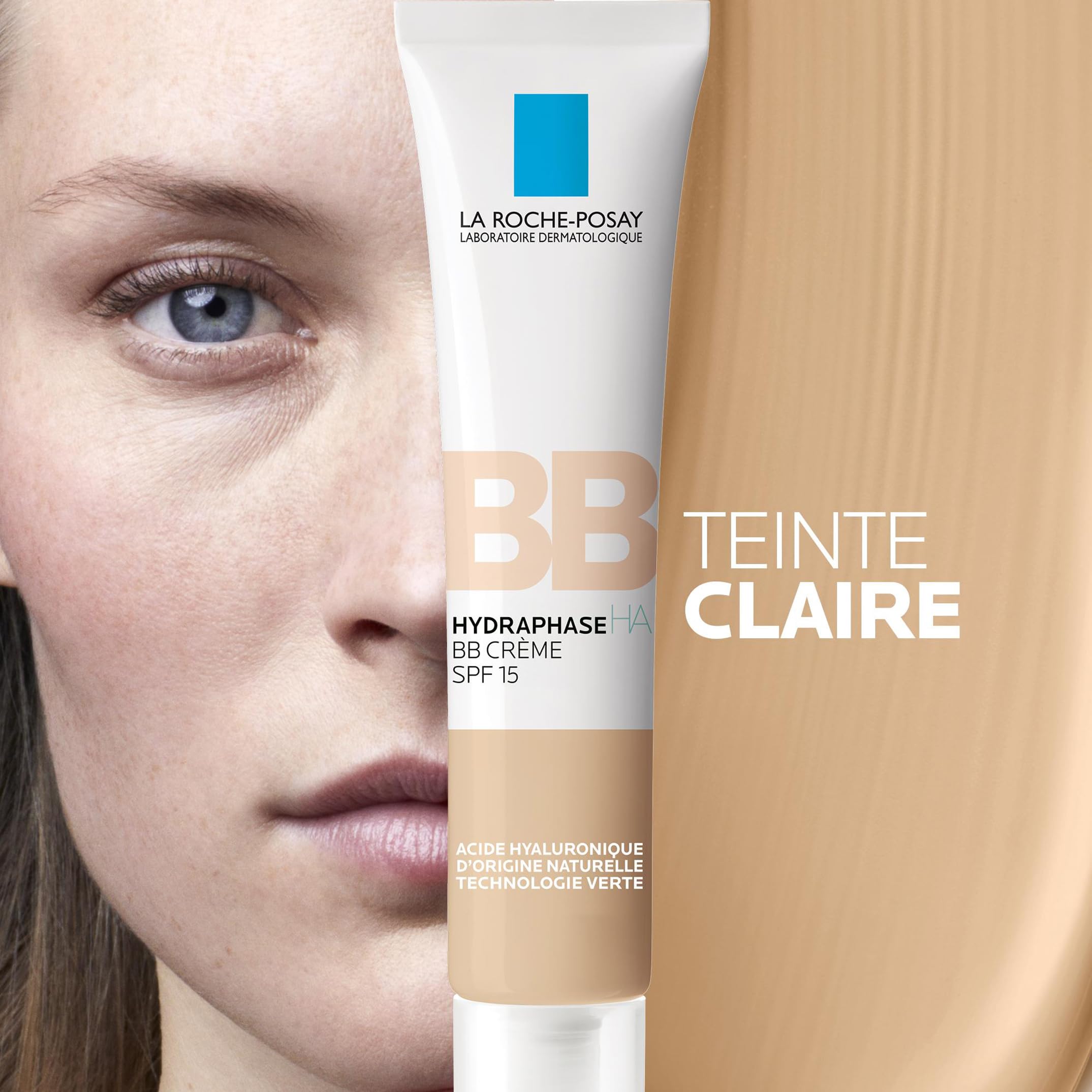 La Roche-Posay, Hydraphase, BB Crème SPF15, Hydrate & Unifie, Enrichie en Acide Hyaluronique d'Origine Naturelle et Pigments Minéraux, Pour Tous Types de Peau, Teinte : Claire, 40 ml
