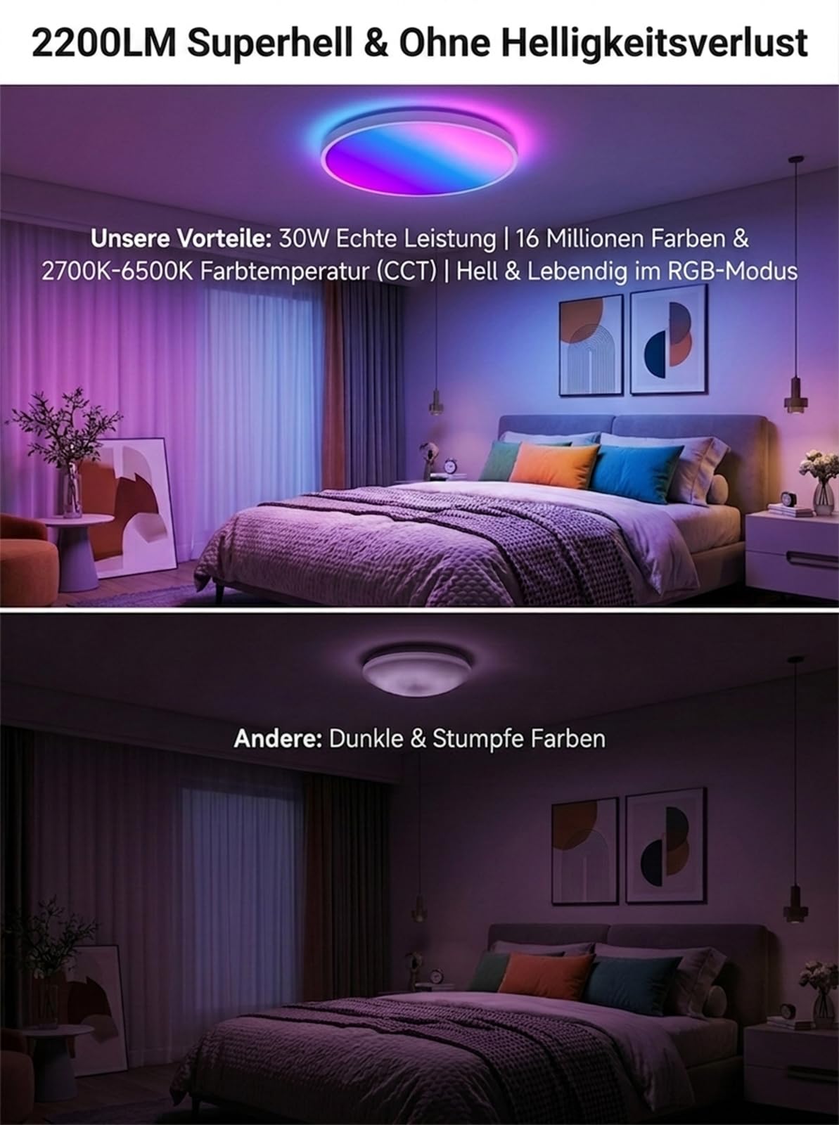 Smart LED Deckenlampe RGB Farbwechsel Dimmbar mit Fernbedienung 30W