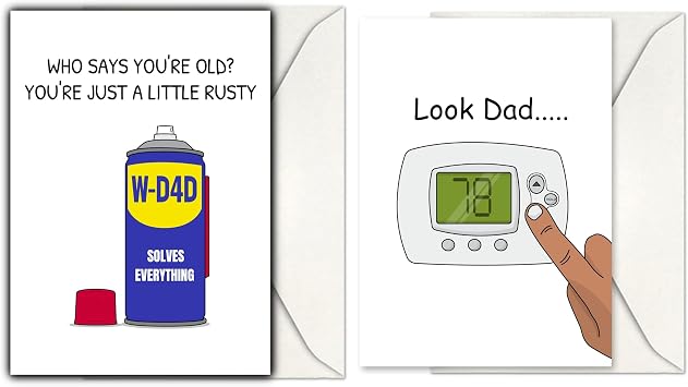 GIFTING GIGGLES [2-pack] Funny Happy Birthday Card for Dad Great Happy Bday Gift for Father, Papa, Step Dad, Daddy, Padre | 30th 40th 50th 60th 70th 80th 90th