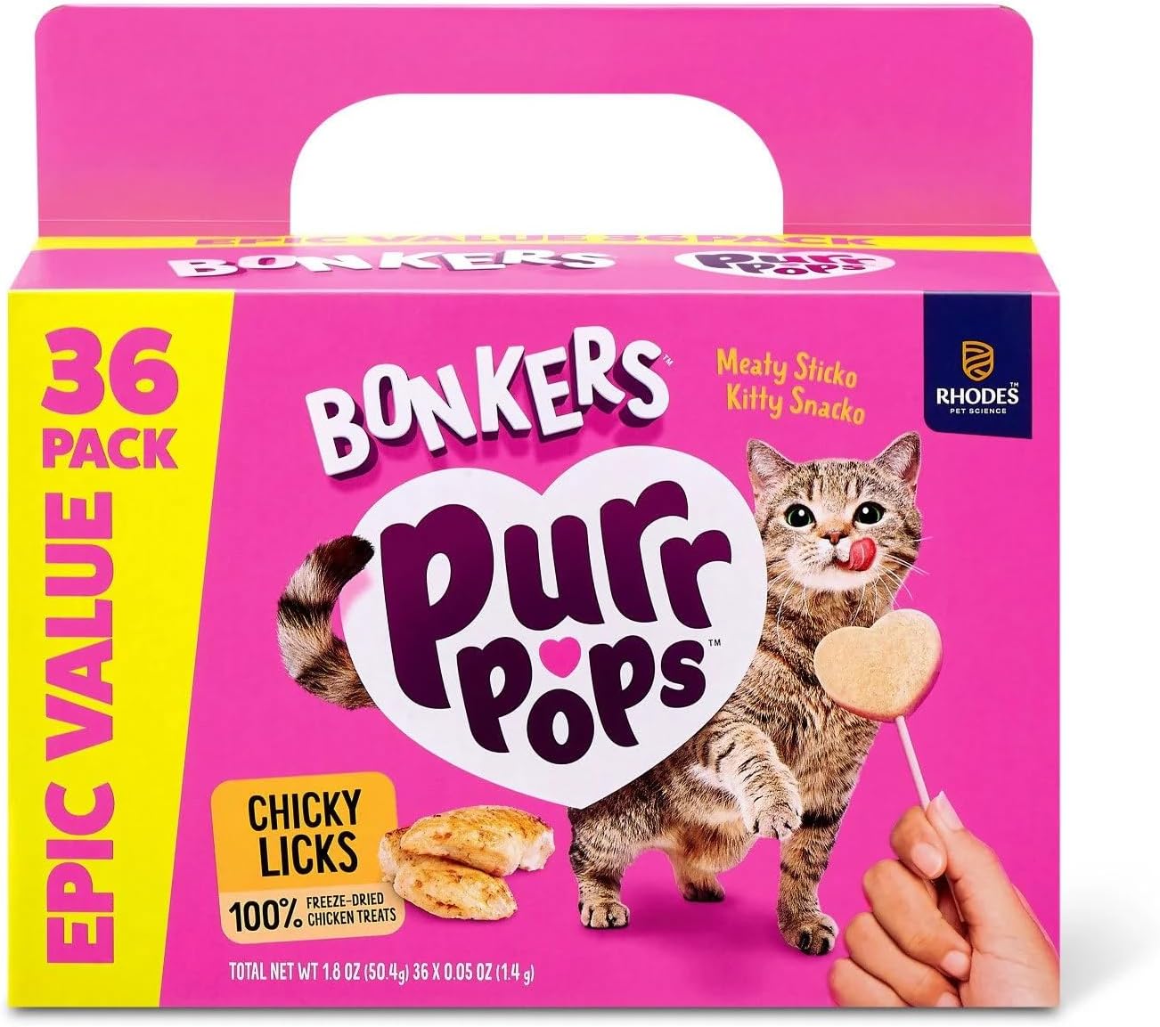 Bonkers Purrpops Freeze Dried Chicken Cat Treats, 36 Count