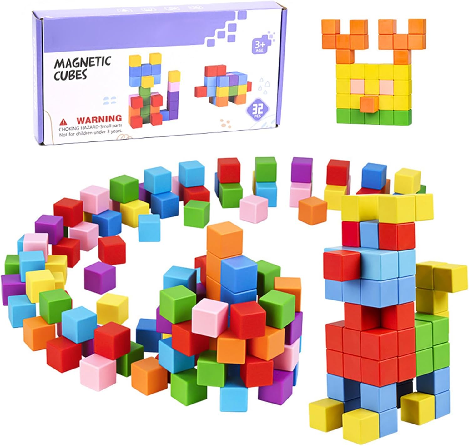 マグネット ビルディング キューブ, 32ピース カラフル 教育 学習 知育 玩具, マグネット キューブ, 男の子 女の子 旅行