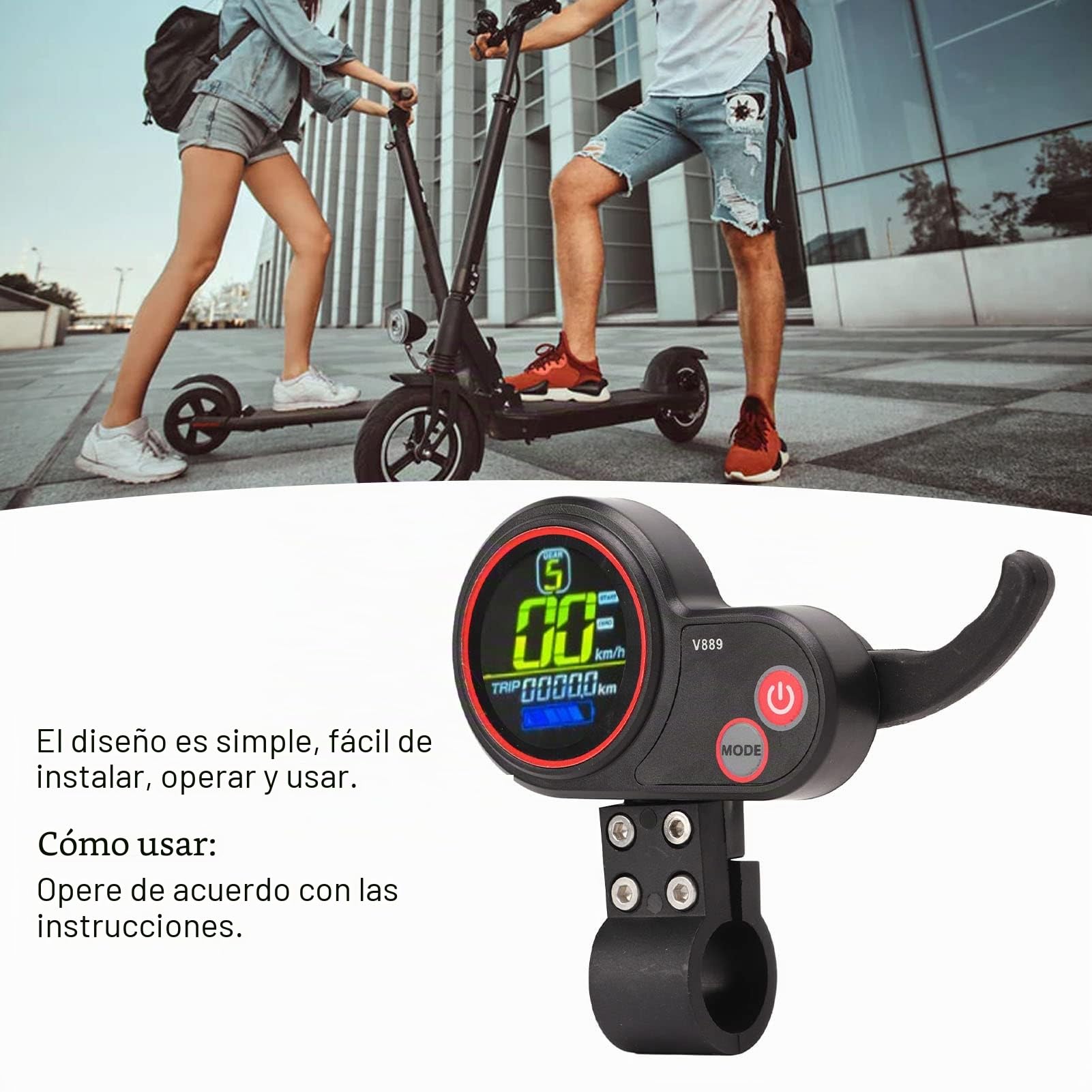 BuyWeek Panel de Pantalla LCD para Patinete Eléctrico, Panel de Control de Salpicadero de LCD de Acelerador de Pulgar para Scooter Eléctrico con USB 24V 36V 48V
