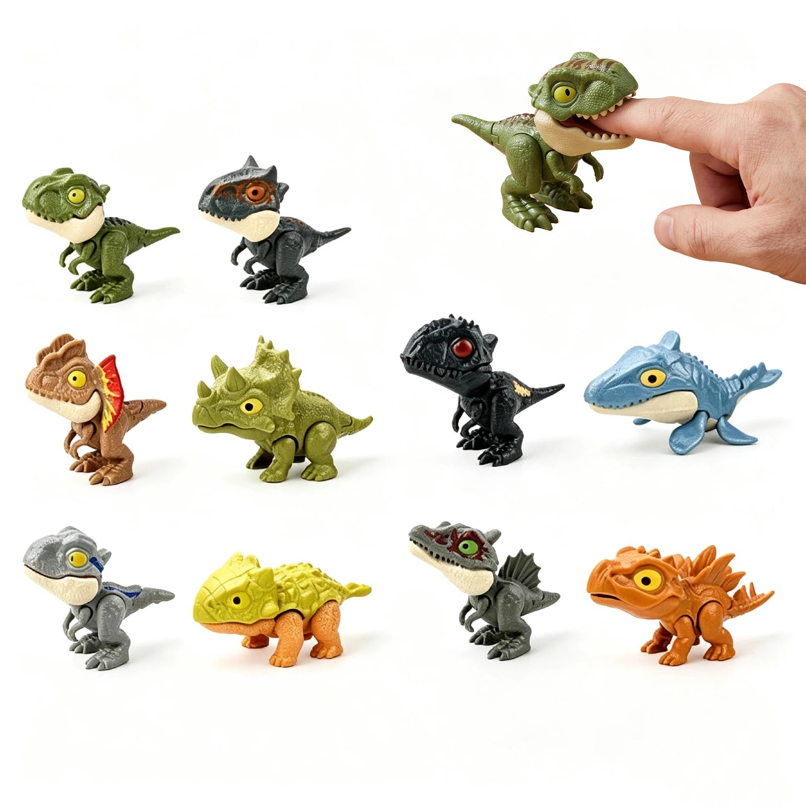 Nerciony 10-Pack Dinosaur Finger Models with Movable Jaw