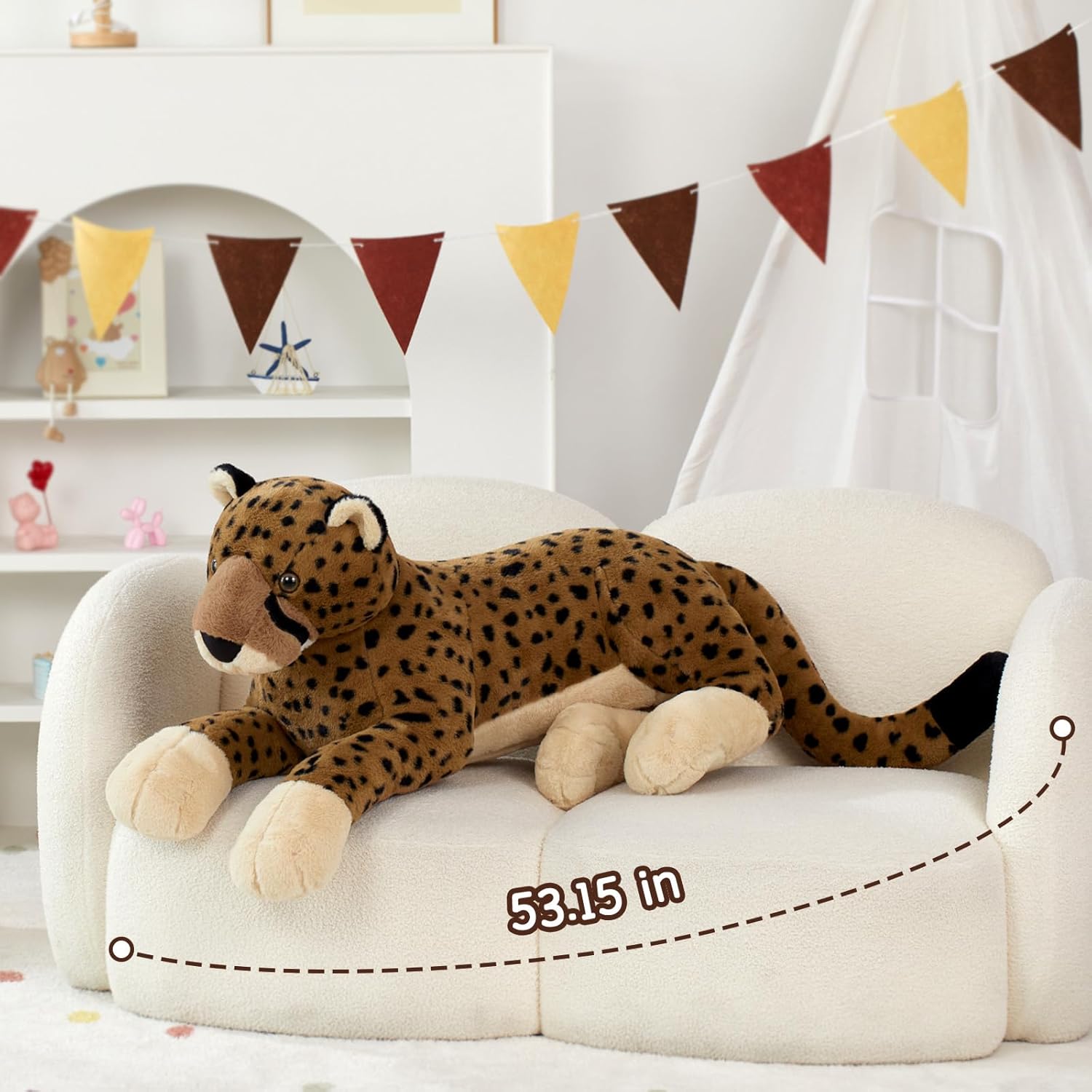 MaoGoLan Large Cheetah Stuffed Animal, Giant Cheetah Plush Toy for Girl Boy, Ridable Stuffy Leopard for Kid, Stuffed Leopard Plush Pillow for Valentines Birthday Gifts Baby Shower Party Favor 53 inch